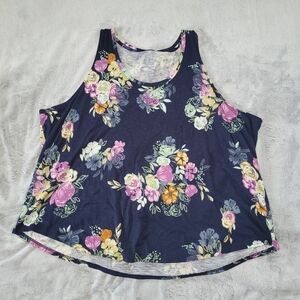 Maurices 24/7 Womens Plus Size 4X Floral & Blue Tank Top With Stretch